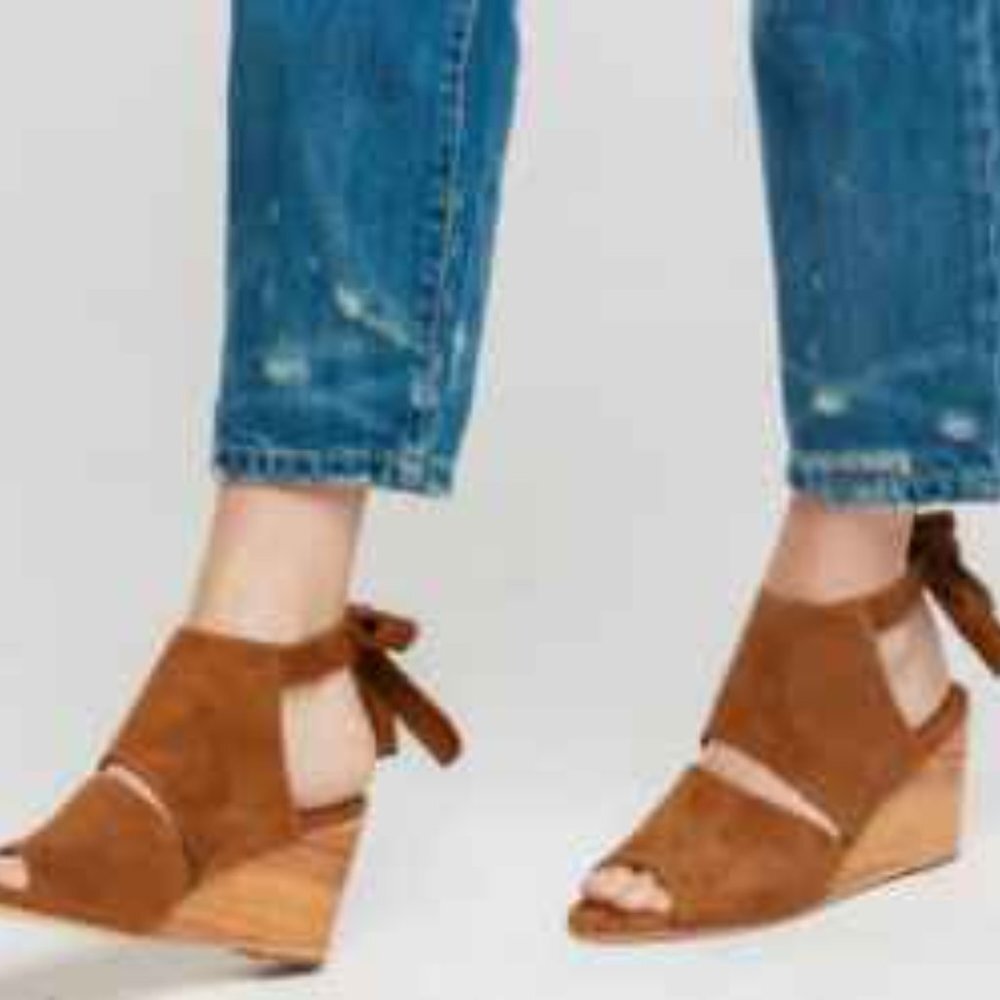 ABLE Estefani Brown Sueded Leather Wedge Sandals with Ties  - Size 9 - EXCELLENT